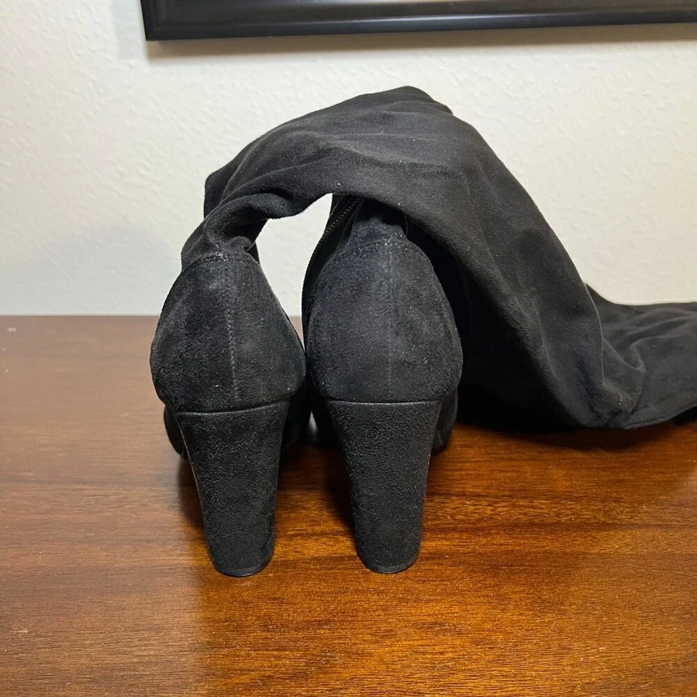 Material Girl Black Faux Suede Over Knee Thigh High Block 4